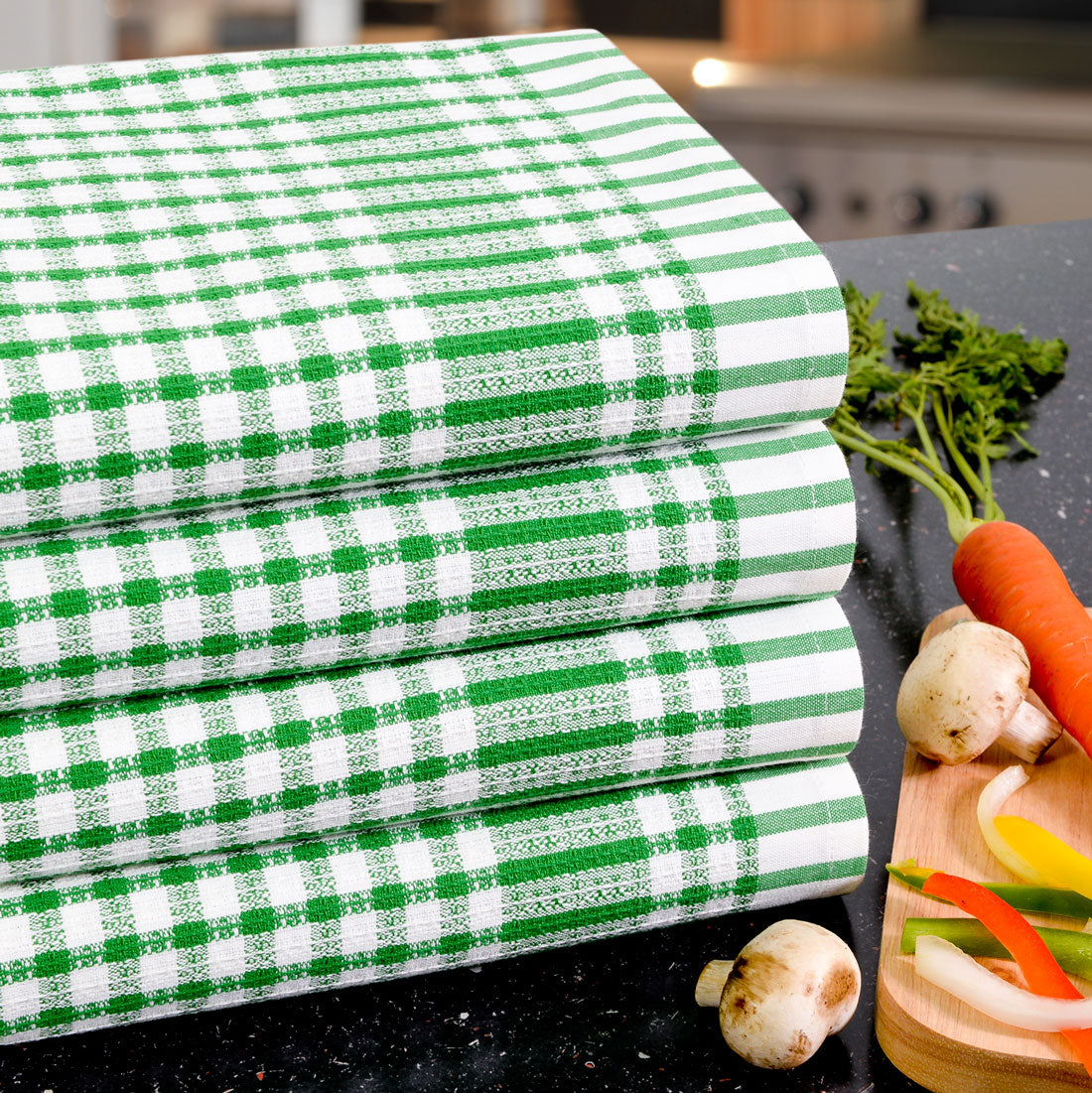 Green and White Checkered Towels